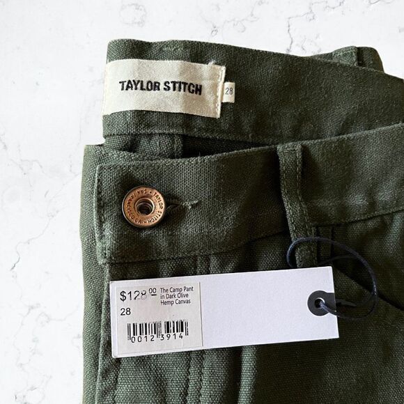 Taylor Stitch The Camp Pant Dark Olive Tuff Duck 28W Green Hemp Canvas NWT - Picture 9 of 9